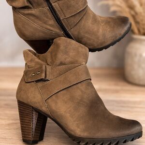 Paul Green Taupe/Brown Stacked-Heel Ankle Booties